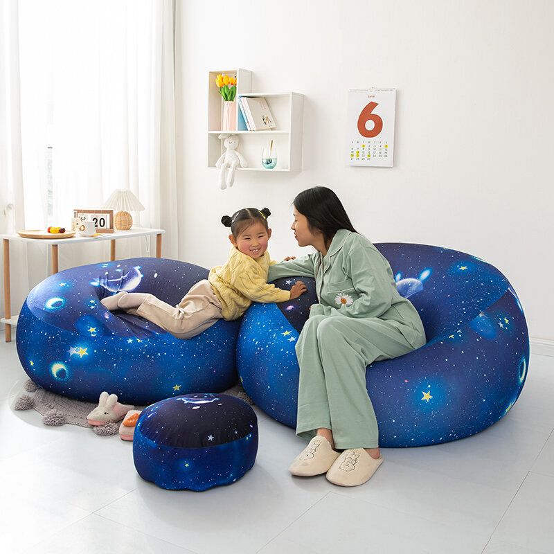 Beanbag-sofá perezoso Convertible azul con relleno, silla otomana para pasillo, sala de estar, puf para sexo, muebles de narguile suaves sin marco