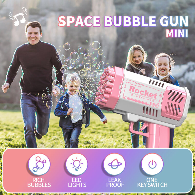어린이용 휴대용 로켓 발사기, 휴대용 전기 자동 버블건, 소년 소녀용 LED 조명, 40 홀 1 팩