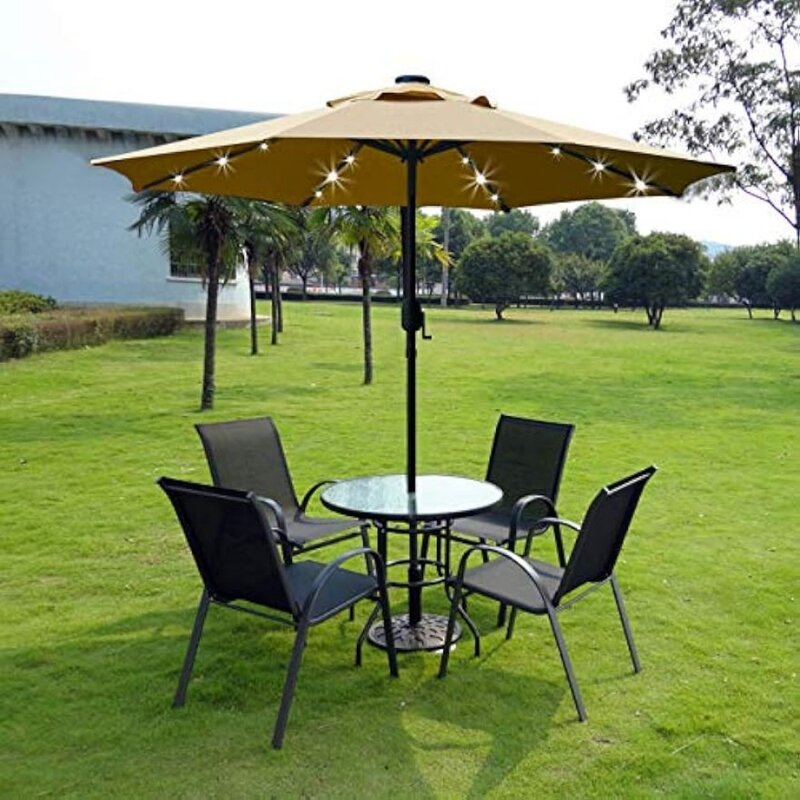 Sunnyglade 9' Solar LED Lighted Patio Umbrella with 8 Ribs/Tilt Adjustment and Crank Lift System (Light Tan)Durable and Stable