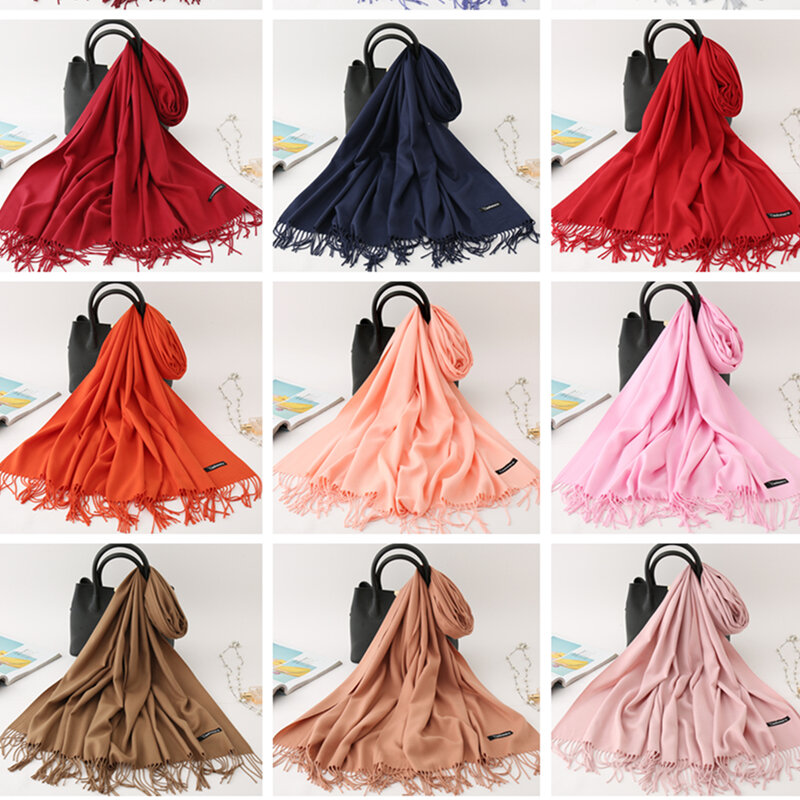 2022 Winter Scarf Solid Thick Women Cashmere Scarves Neck Head Warm Hijabs Pashmina Lady Shawls And Wraps Bandana Tassel