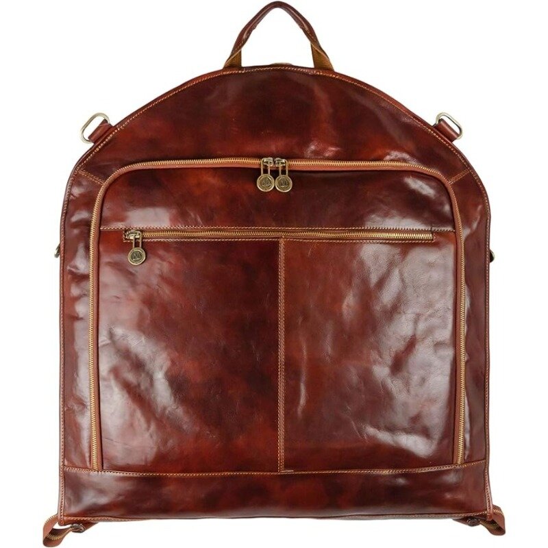 Leather Garment Bag Suit Duffel Slim Carry-on Suitcase Dress Protection Bag Brown