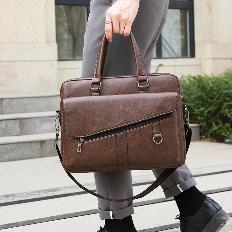 Borsa valigetta ad alta capacità per uomo borsa in pelle PU Computer Laptop Document Shoulder Business Messenger Tote Casual Bag maschio