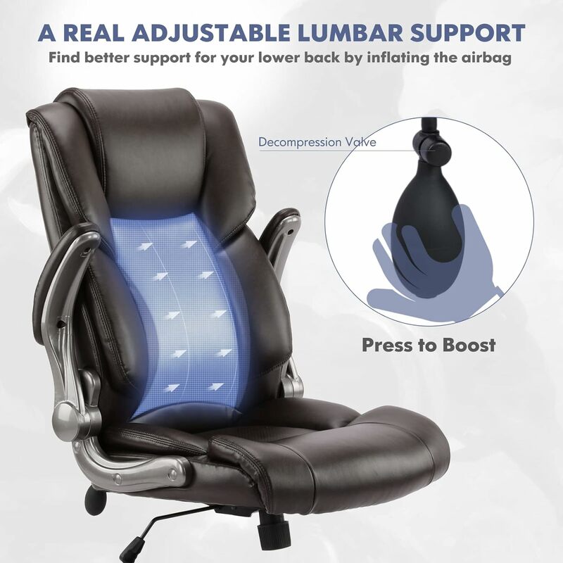 Executive-Bürostuhl mit hoher Rückenlehne-ergonomischer Leders essel für den Heimcomputer tisch mit gepolsterten Klapp armen