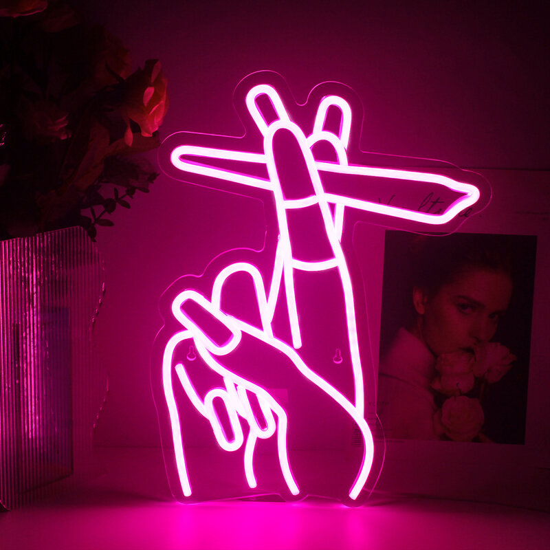 Tanda Neon gestur merah muda LED ruangan dekorasi dinding lampu bertenaga USB gantung lampu seni desain pribadi untuk hadiah pesta rumah Bar klub