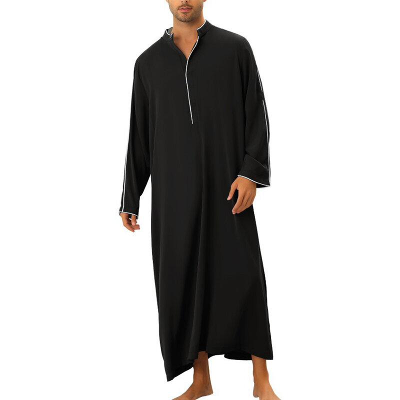 Robe de cor sólida regular de poliéster masculino, gola redonda tops, manga longa, comprimento total diário, alta qualidade