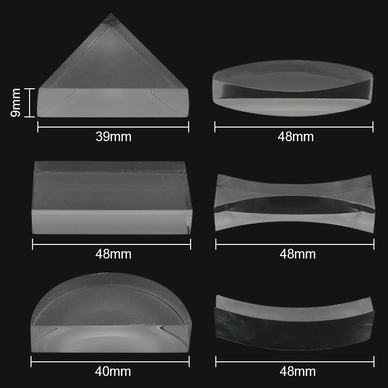 科学実験キット物理学光教育セットアクリルプラスチック凸型プリズム凹型ミラー (ライトソース付き)