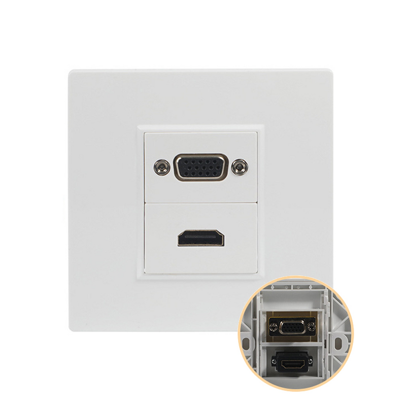Tomada de parede multimídia HD, VGA fêmea para fêmea, saída de interface HDMI, tomada Ethernet Faceplate, 86 tipo, V2.0