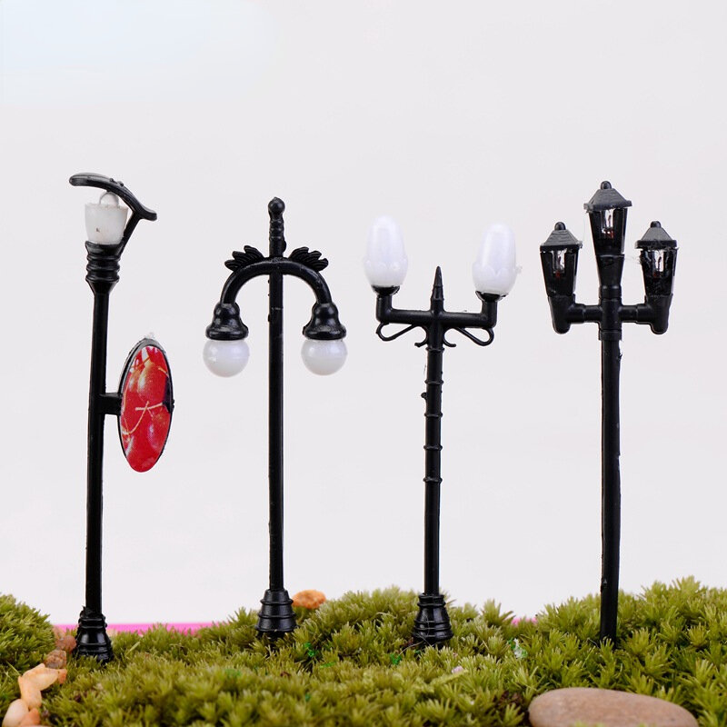 Resina Bonsai Street Lamp Modelo Estatueta Streetlight Miniatura Estrada Luz Artesanato Dollhouse Lâmpada Fairy Garden Home Acessórios