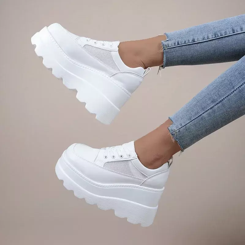 White Wedge Sneakers Shoes Platform Breathable Hollow Shoes Chunky Platform Heel Pumps Shoes Women Heels Zapatillas Mujer