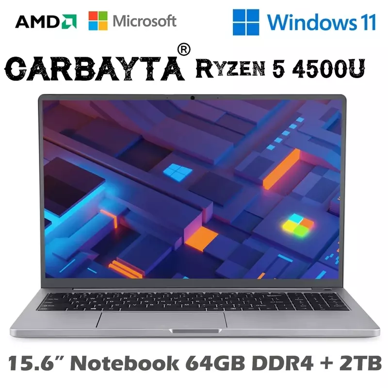 Игровые ноутбуки AMD Ryzen 5 R5 4500U, 15,6 дюйма, макс. оперативная память 64 Гб DDR4, макс. ПЗУ 3 ТБ SSD, Windows 10 11 Pro, компьютер с черной клавиатурой