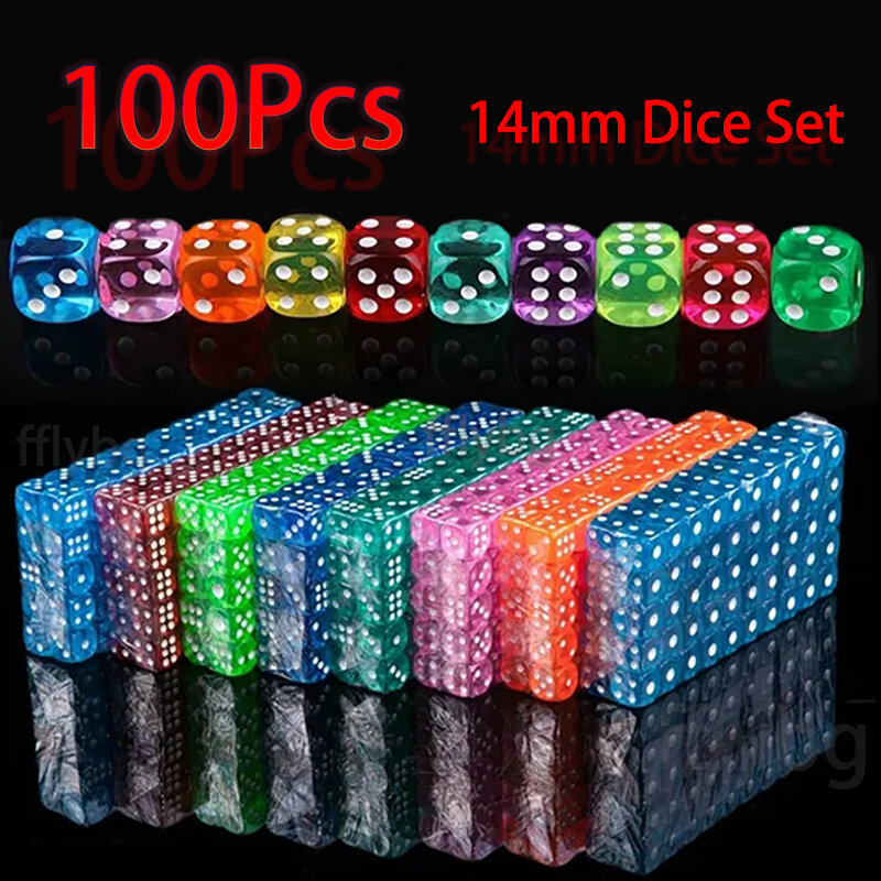 100 pz/set dadi a 6 lati 14mm D6 16 dadi trasparenti con bordi arrotondati in acrilico di colore opzionale per giochi da tavolo Party DND