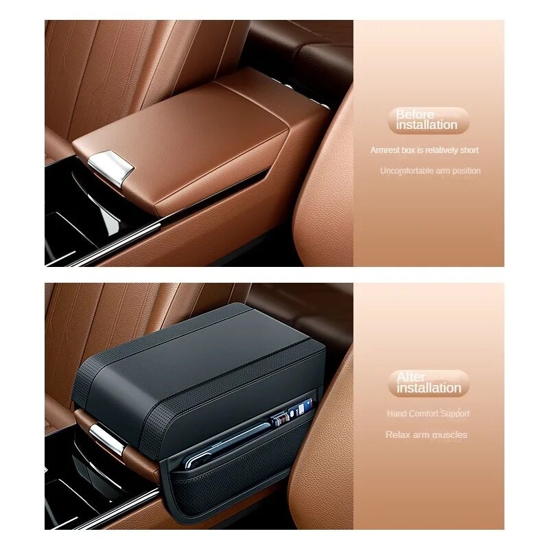 Auto Armlehne Box Höhe Pad Universal Leder Armlehne Kissen mit Tasche Central Memory Baumwolle Ellbogen Unterstützung Armlehne Lagerung