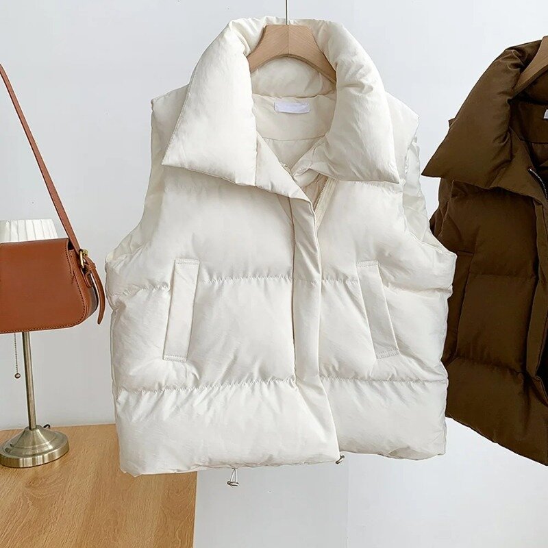 Jaket tebal longgar kasual wanita, jaket mantel hangat polos ritsleting leher tiruan untuk musim gugur dan dingin 2023