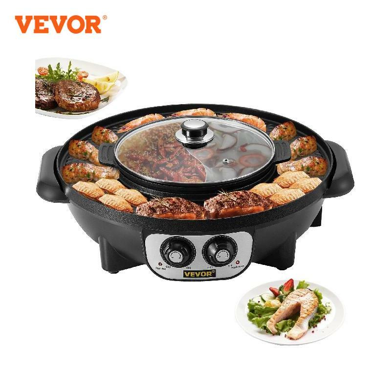 VEVOR 2 in 1 Elektrische Hot Pot BBQ Grill 2200W Multifunktions Tragbare Hause Nicht-Stick Split Pot Rauchfreien pfanne Grill Pan