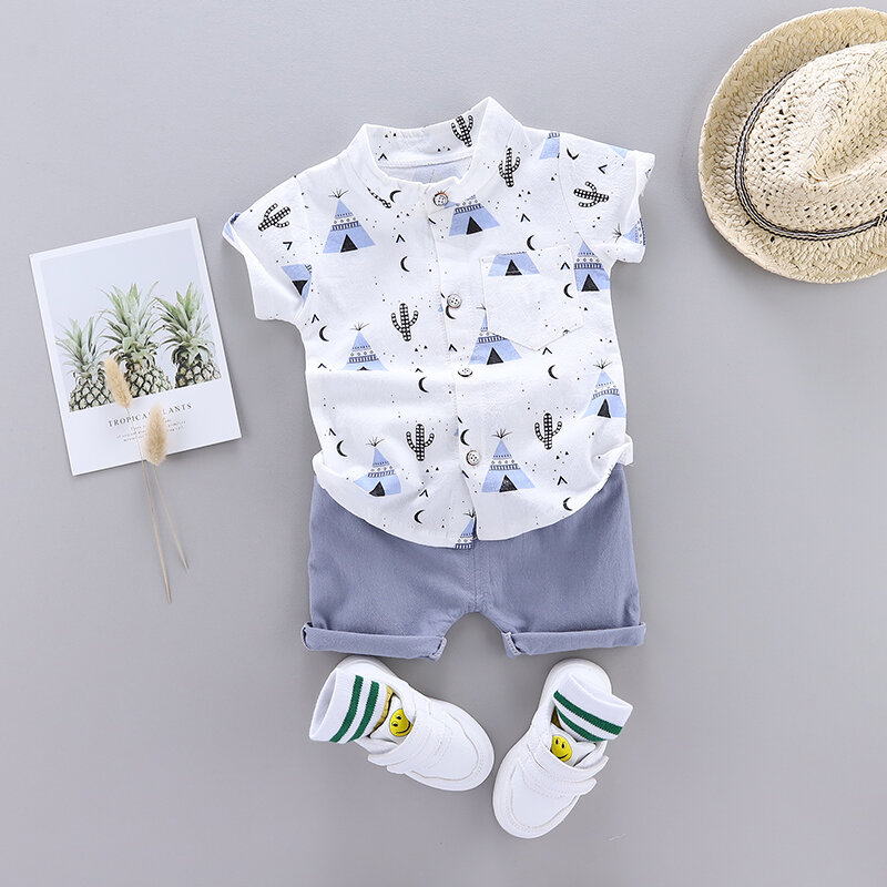 아기옷 시원한 피라미드 반팔 셔츠 세트, 여름