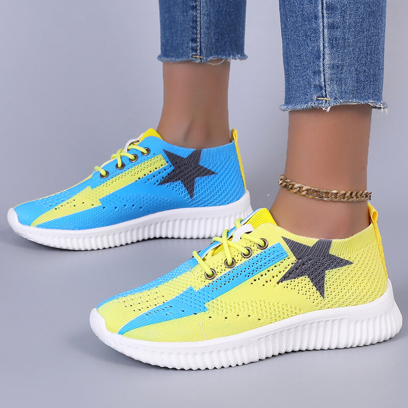 Lucyever Fashion Mixed Color Women Flats Shoes 2022 Breathable Platform Sneakers Woman Thick Sold Mesh Vulcanized Shoes Female