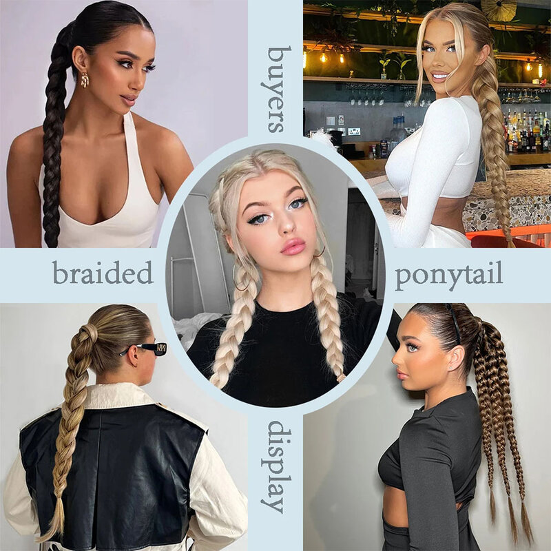 OLACARE Synthetic Long Twist Braid Ponytail Extensions With Rubber Band 24 Inch Boxing Braided Hair Extensions For Women Daily