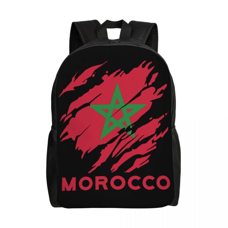 Mochila personalizada con bandera de Marruecos para hombre y mujer, morral básico para ordenador portátil, bolsa de libros para estudiantes universitarios, bolsos de orgullo marroquí