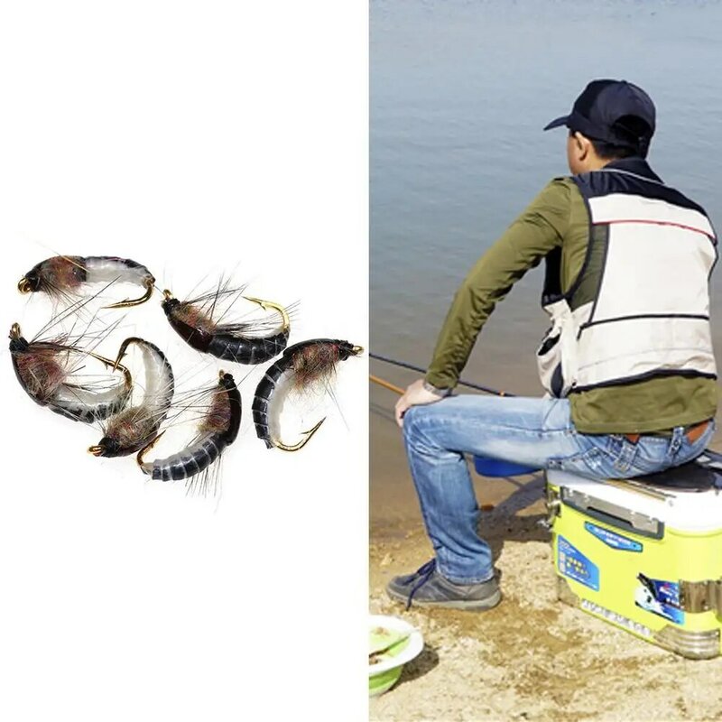 Señuelos de pesca con mosca de Ninfa, cebos de insectos artificiales, accesorios de pesca, 6 unidades