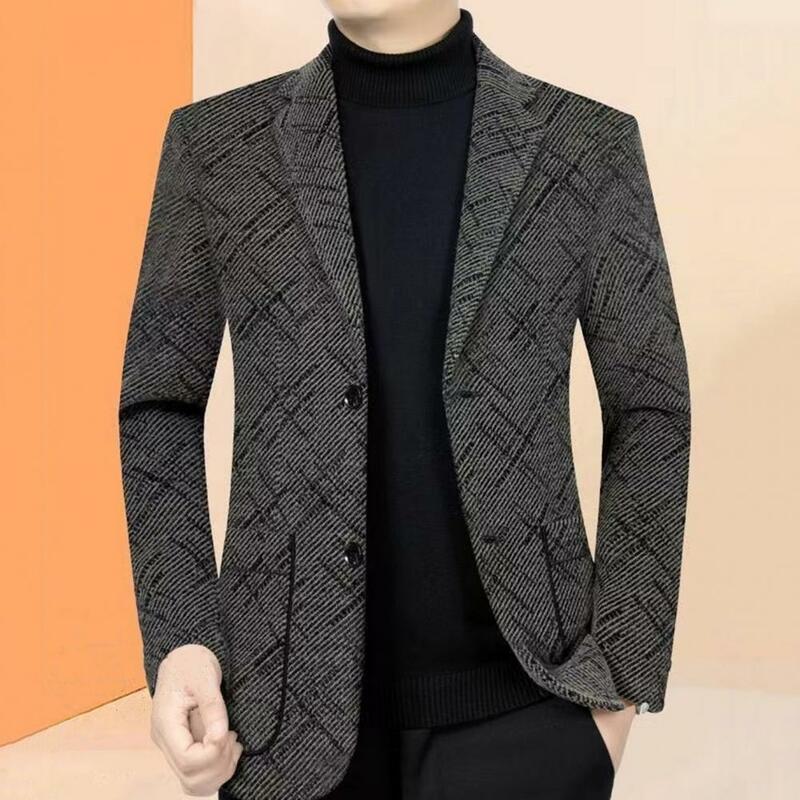 Jaket pria, kardigan tebal hangat dengan kerah lipat desain Single-breasted ukuran Plus cocok untuk kasual bisnis