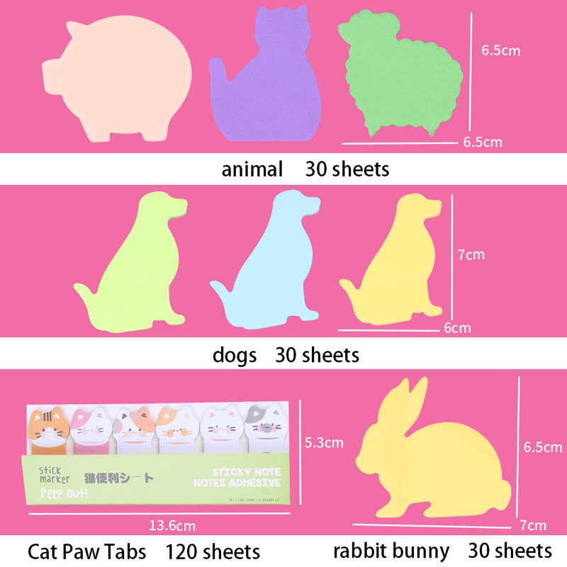 Mini almohadillas de notas adhesivas 3D de Color sólido para niños y niñas, Kawaii, perro, gato, planificador escolar, papelería, novedad