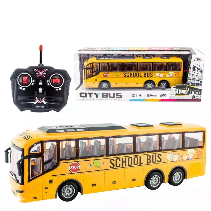 Ônibus elétrico de controle remoto sem fio, 4 canais com simulação de luz, miniatura de ônibus escolar