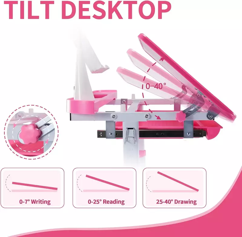 Children's table and  kids chair set ,toddlers, height Adjustable Children School Study Desk with Tilt Desktop Pink