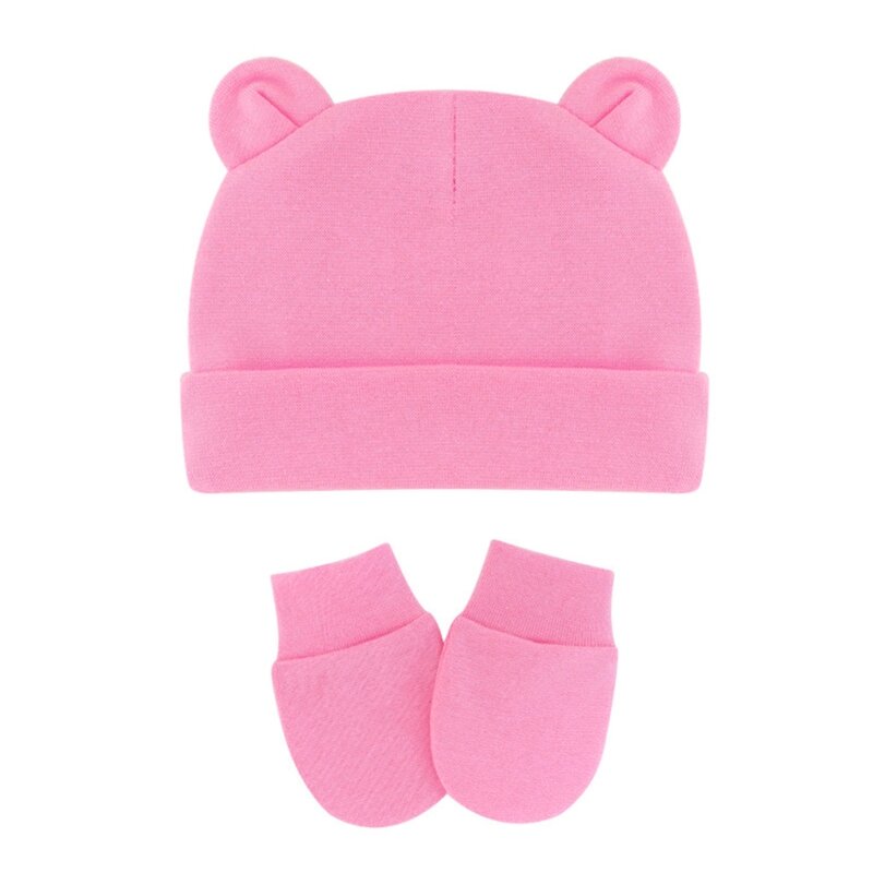 新生児綿ビーニー病院帽子とミトンセットソリッドキャンディーカラー伸縮性幼児暖かいキャップ手袋 0-1 歳 X90C