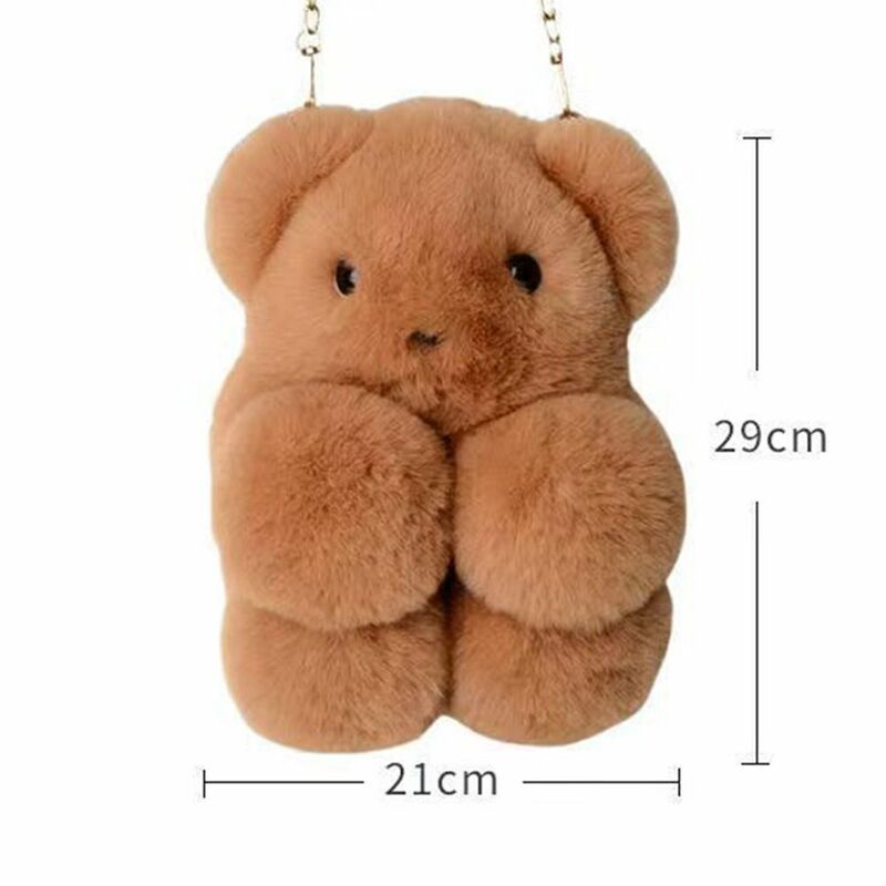 Large Capacity Shoulder Bag Cute Plush Cartoon Bear Tote Bag Chain Crossbody Bag Women Girls