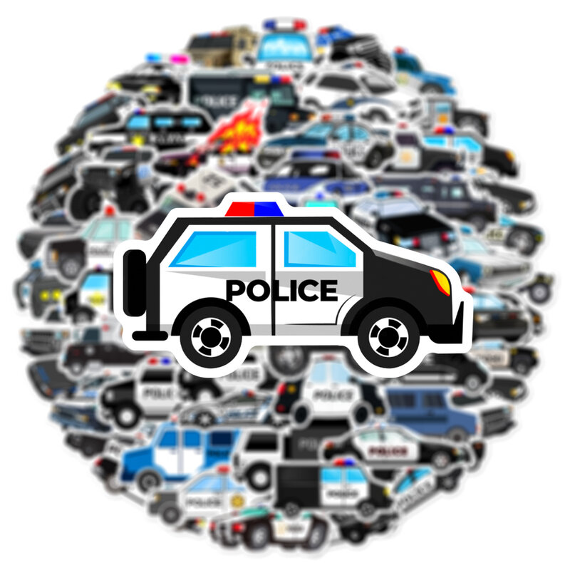 Cartoon Police Car Series Graffiti Adesivos, Adequado para Laptop, Capacetes, Decoração Desktop, Brinquedos DIY, Atacado, 60pcs