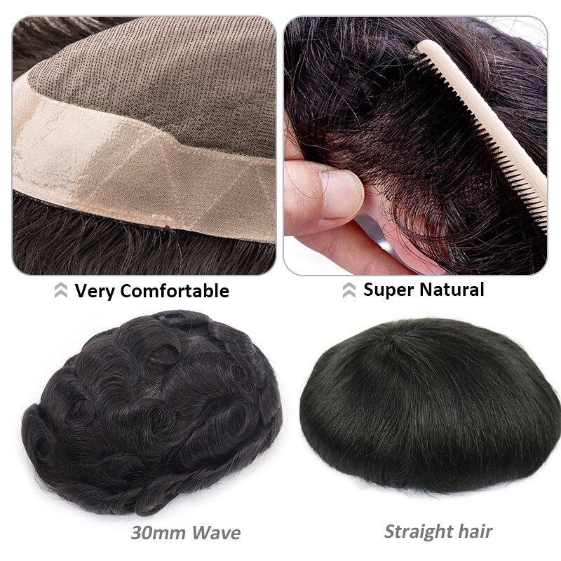 Base de Mono fino para hombres, tupé con Clip, sistemas de cabello, prótesis de cabello masculino duradero, unidad de reemplazo de cabello humano Natural Remy indio 100%