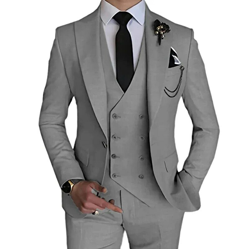 2023 Fashion New Men Leisure Boutique Business Solid Color Wedding Suit Coat Pants Vest 3 Pcs Set Dress Blazers Jacket Trousers