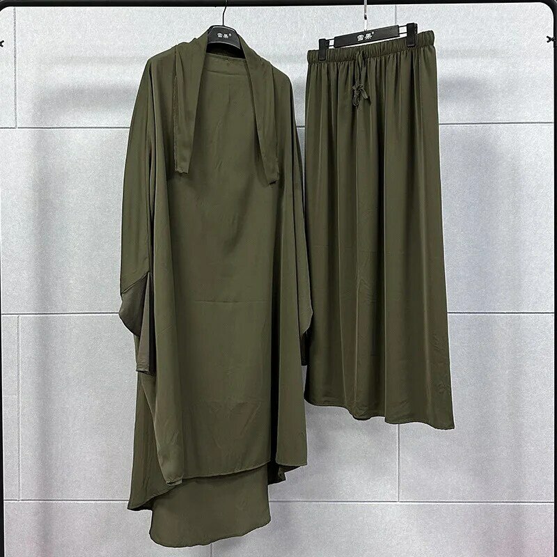 Jilbab Ramadan 2 potong Set Muslim wanita Jilbab gaun doa garmen Abaya panjang Khimar gaun Arab Set pakaian Muslim jubah