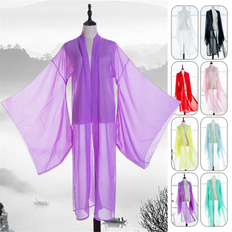 Hanfu Cardigan Ancient Chinese Sleeve Shirt Tang Dynasty Thin Chiffon Classical Folk Dance Clothes Cosplay Stage Costume