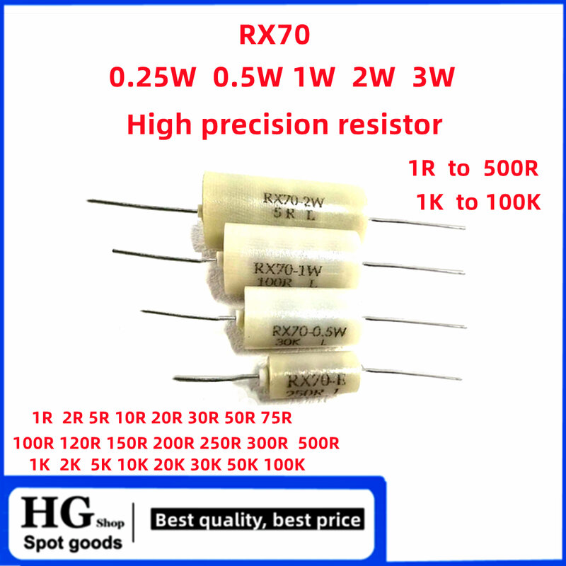 RX70-0.25W 0.5W 1W 2W 3W 0.01% presisi tinggi. resistor presisi. resistor standar pengambilan sampel presisi 1R hingga 500R 1K to100K