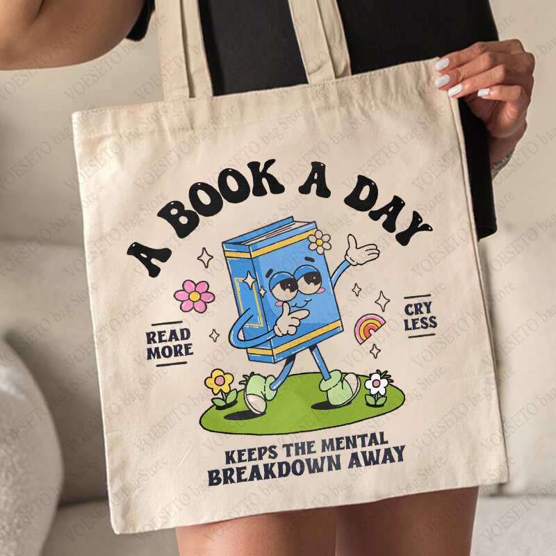 Bolso de mano con patrón de avería Mental, bolsa de hombro de lona para lectores, bolsas de compras, regalo para amantes de la lectura, un libro al día