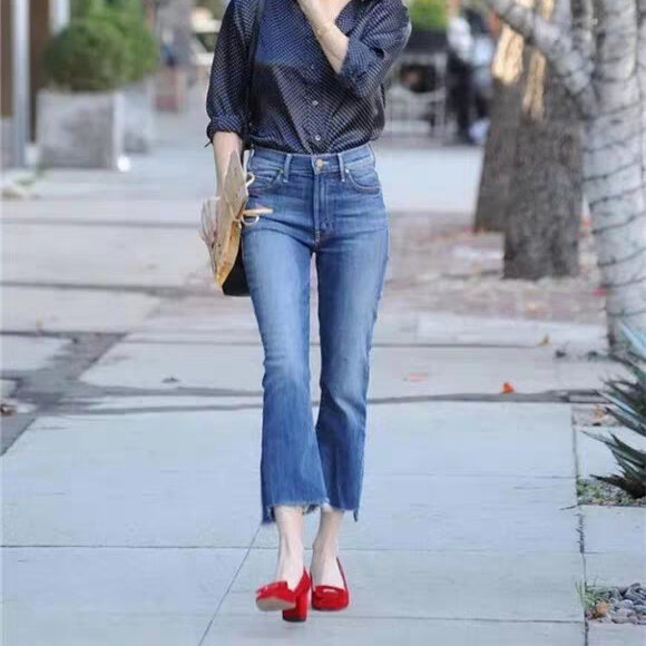 Женские джинсы с высокой талией, облегающие универсальные повседневные расклешенные джинсы, доступны три цвета
