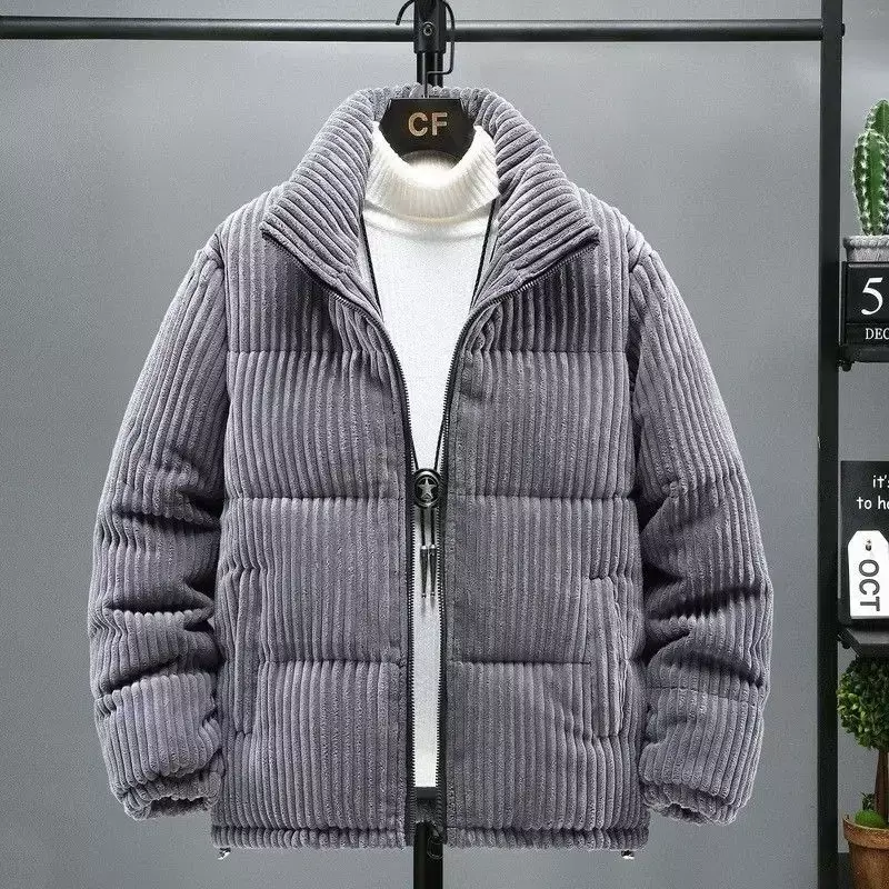 Winter Men Clothing Thick Warm Corduroy Puffer Jacket Parka Vintage Casual Loose Stand Collar Zipper Cotton-padded Jacket Coat