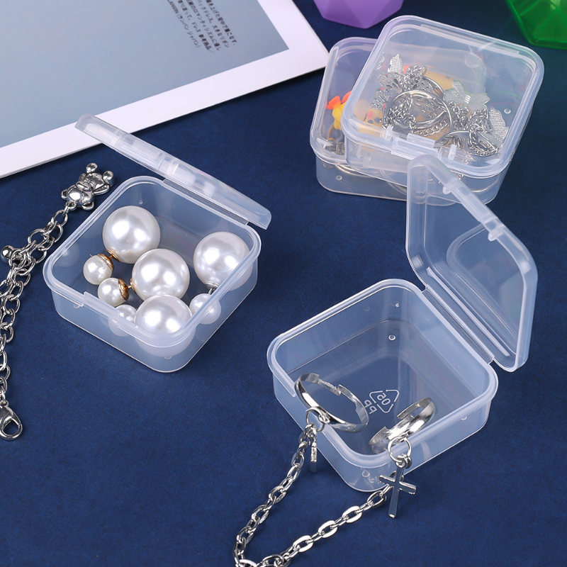 Caja de almacenamiento transparente para joyería, contenedores pequeños de plástico con tapa con bisagras para artículos, manualidades, paquete de cajas transparentes, 48 piezas