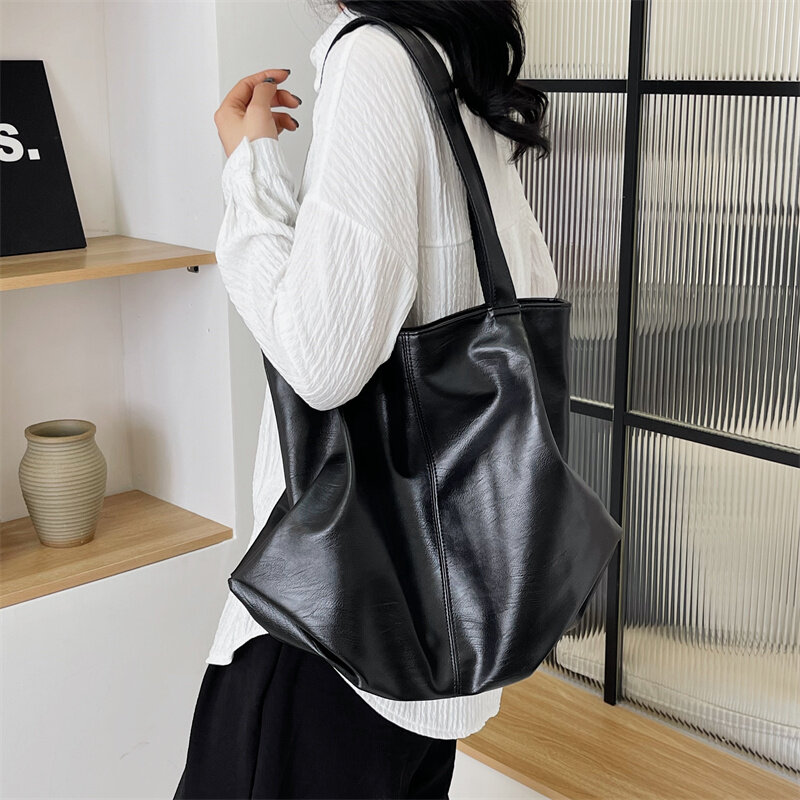 女性用PUレザーハンドバッグ,大容量バッグ,黒,高品質のハンドバッグ,ショッピング,トートバッグ