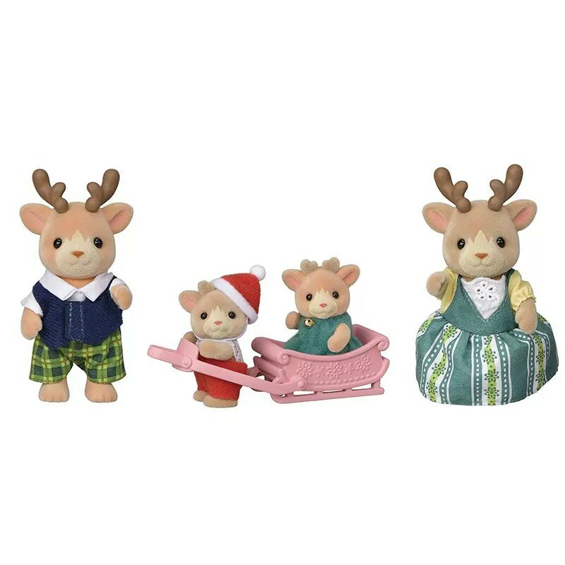Sylvanian Family snowdrift Reindeer ครอบครัวเรนเดียร์4ชิ้นชุดสัตว์ของเล่นตุ๊กตาของขวัญเด็กผู้หญิงใหม่ในกล่อง5692