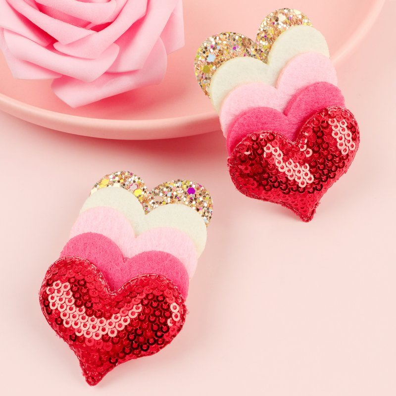 Love Printed Glitter Bows para mulheres, grampos de cabelo, arcos de couro para meninas, Valentines Day, acessórios para cabelo, 2 pçs/set