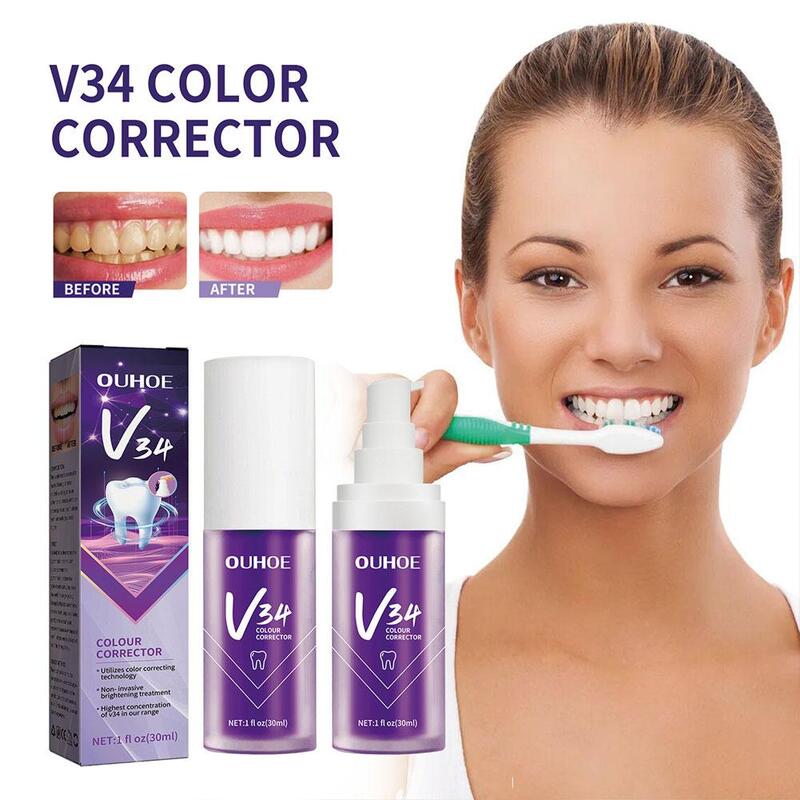 V34 Teeth Whitening Mousse Deep Cleaning Cigarette Stains Repair Bright Neutralizes Yellow Tones Dental Plaque Fresh Breath