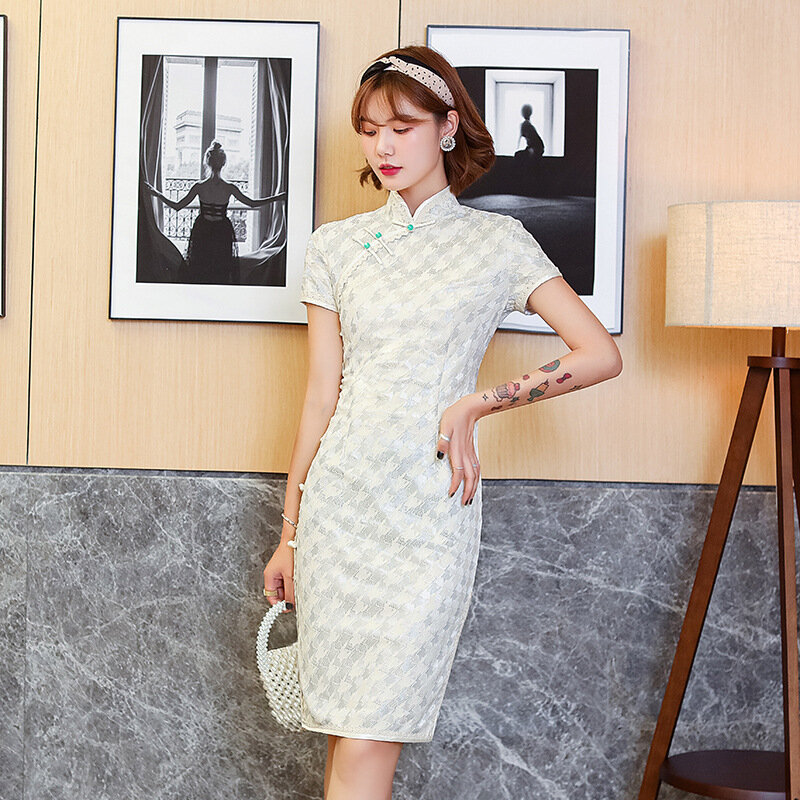 Ethnic Style Spring Summer New Improved Qipao Lace Dress Slim Retro Style Fashion Women's Wear Cheongsam