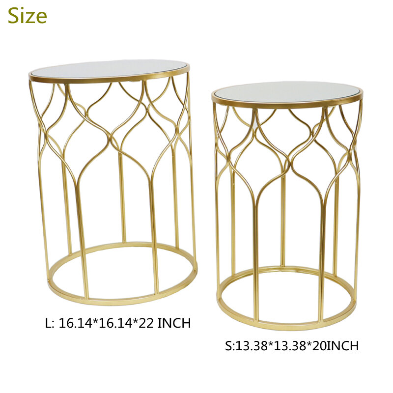 Moderno Set di 2 tavolini in Rattan in metallo dorato con tavolino rotondo in marmo consolle a specchio decorativo di lusso per giardino all'aperto