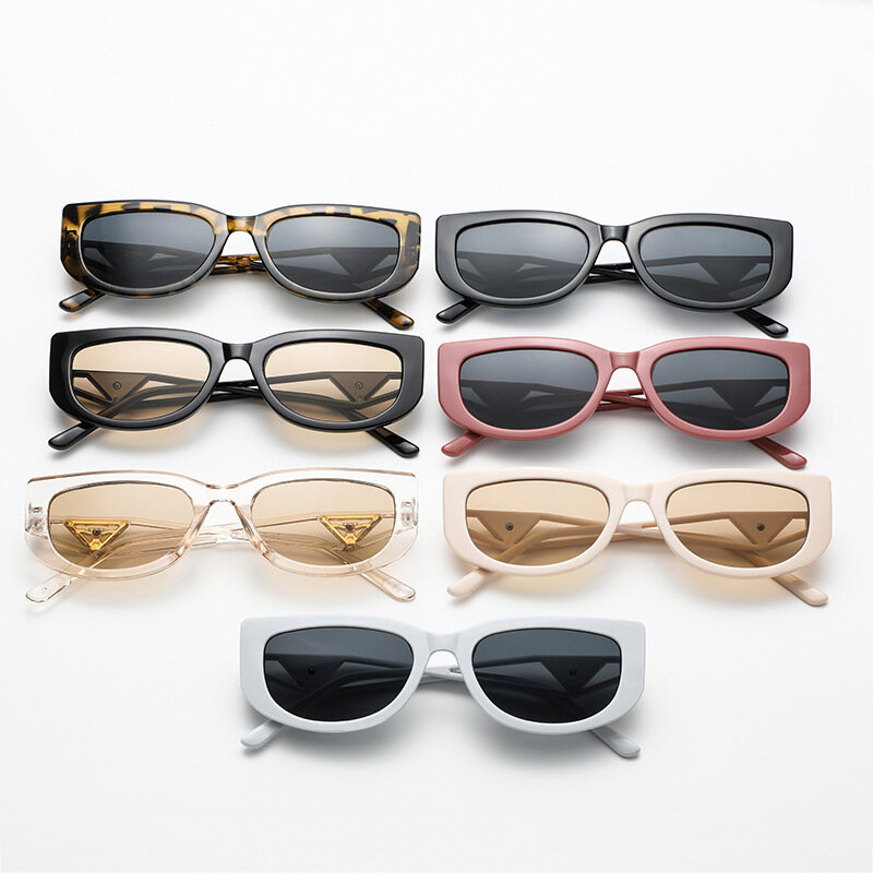 2024 Small Frame Cat Eye Sunglasses Women Personality Hollow Triangle Sun Glasses Men Trendy Retro Oval Gafas De Sol Mujer