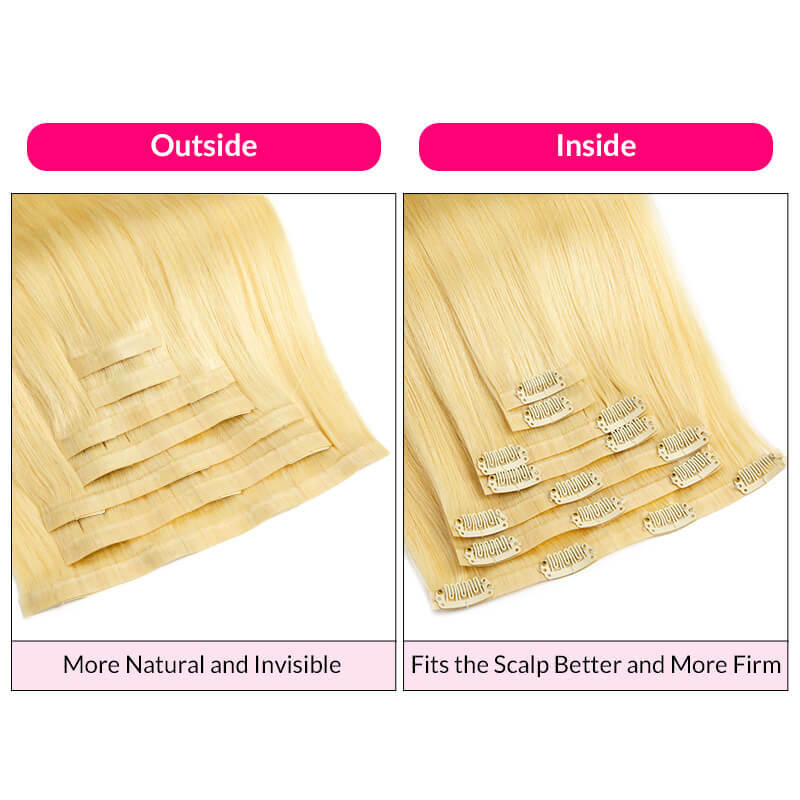 Blonde Straight Hair PU Clip In Hair Extension Human Hair 12-24Inch 100% Remy Hair Extensions 7Pcs Seamless Skin Weft Clip-on