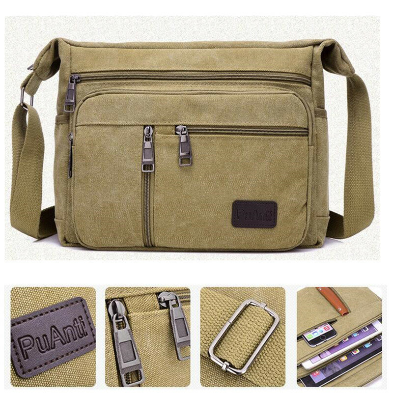 Outdoor Casual Retro Business Bag High Capacity Canvas Bag Simple Version Shoulder Bag Diagonal Package Bag For Men Men'S Big
