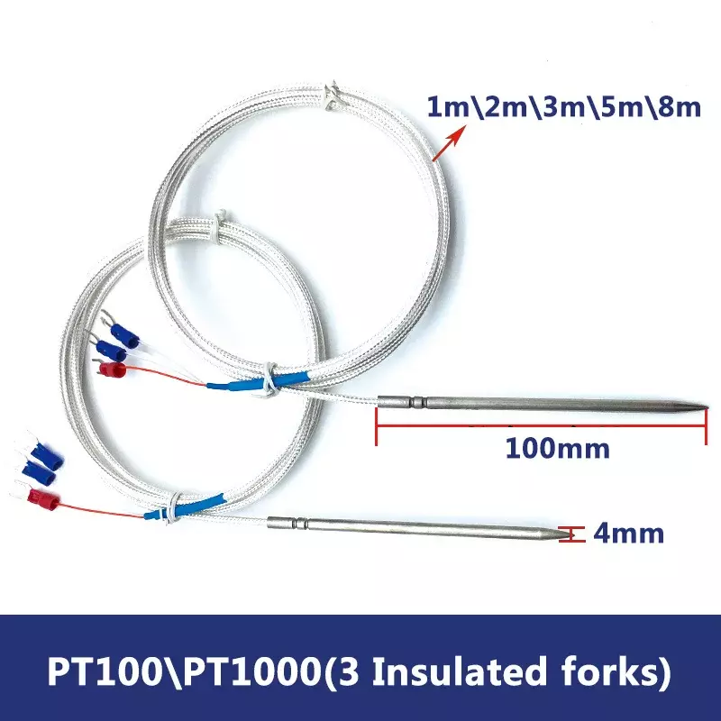 Sensor de temperatura NTC PT100 PT1000 Clase A 4x100mm Cable blindado de punta de aguja 1-8m Metro acero inoxidable de grado alimenticio SUS304