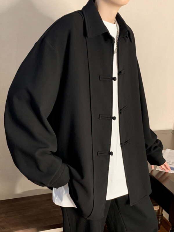 Рубашка мужская однотонная с отложным воротником и длинными рукавами, модная школьная Повседневная простая в китайском стиле, на пуговицах, в стиле Хай-стрит, в стиле Харадзюку, весна